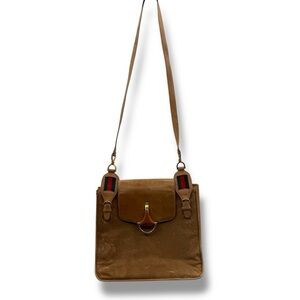 Vintage Gucci‎ Tan Pony Hair Snap Front Iconic Stripe Crossbody Bag 990014416